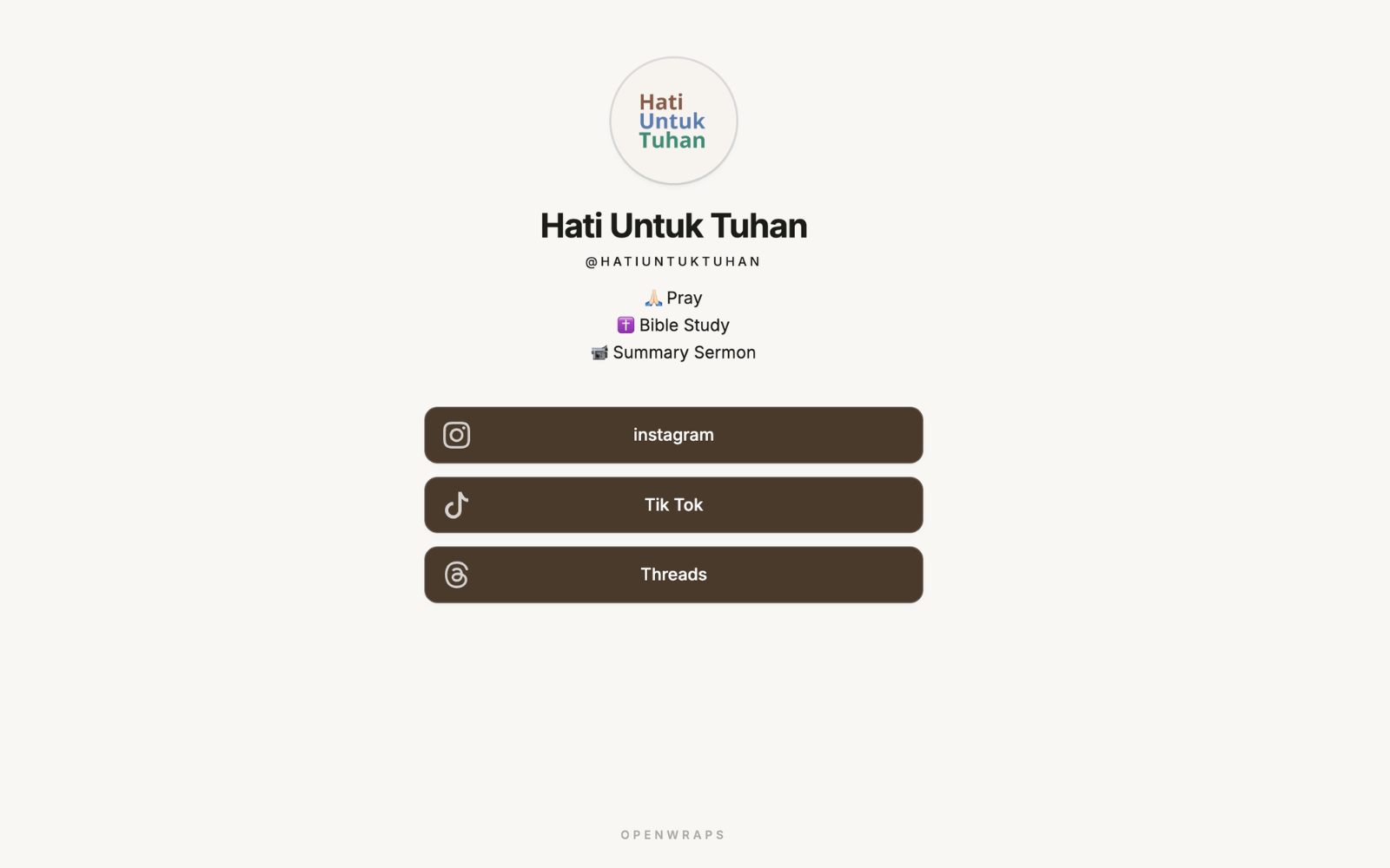 Preview of the Hati Untuk Tuhan link-in-bio page built with OpenWraps
